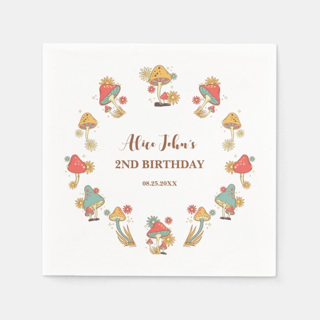 Groovy Psychedelic Mushroom Kids Birthday  Napkins (Front)