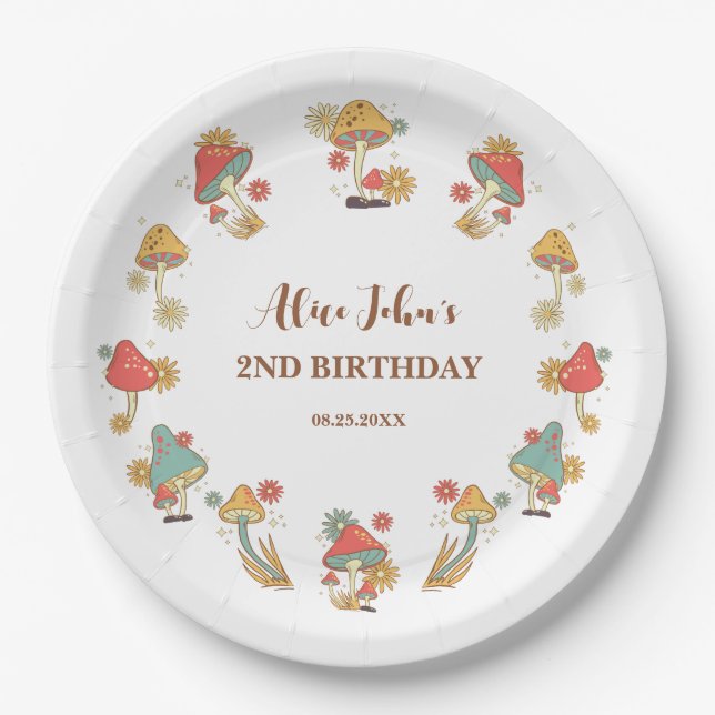 Groovy Psychedelic Mushroom Kids Birthday  Paper Plates (Front)