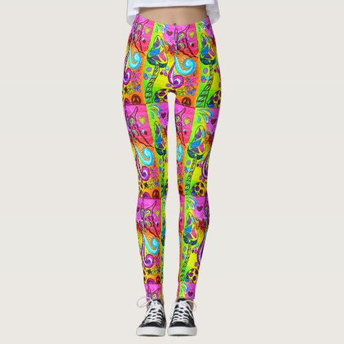 groovy psychedelic mushrooms leggings