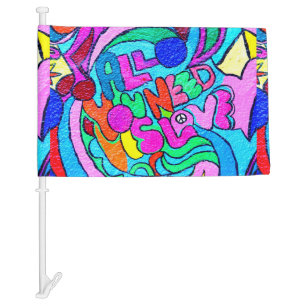 groovy psychedelic peace and love car flag