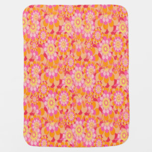 Groovy Psychedelic Pink Orange Hippy Flower Child Baby Blanket