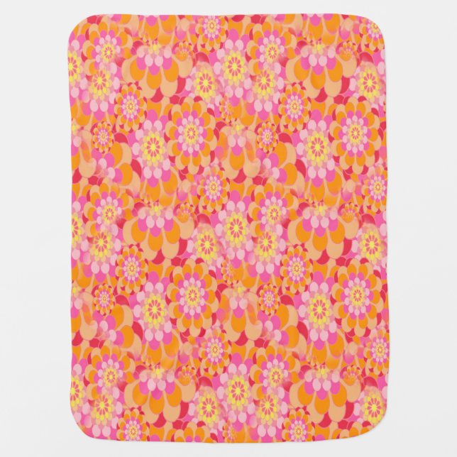 Groovy Psychedelic Pink Orange Hippy Flower Child Baby Blanket (Front)