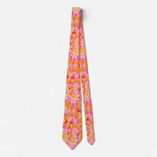 Groovy Psychedelic Pink Orange Hippy Flower Neck Tie