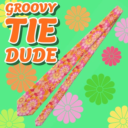 Groovy Psychedelic Pink Orange Hippy Flower Neck Tie