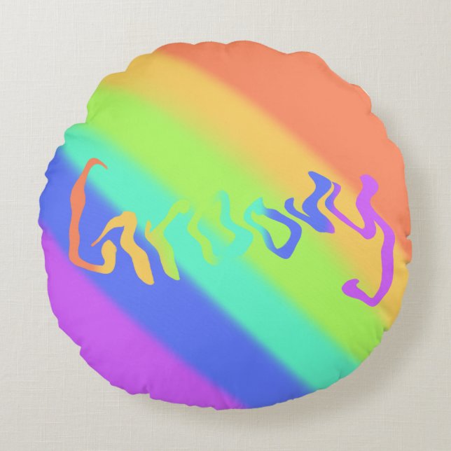 Groovy Psychedelic Rainbow Round Pillow (Front)