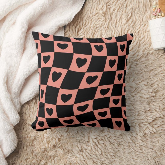 Groovy psychedelic Retro heart Checkerboard, Throw Pillow (Blanket)
