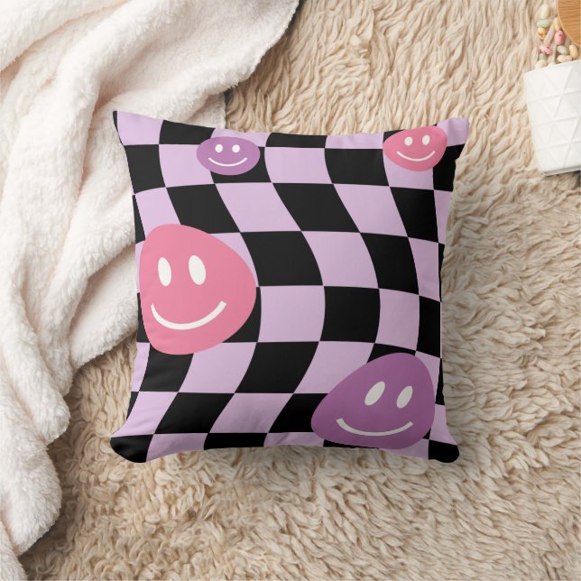 Groovy psychedelic Retro Smiley Checkerboard, Throw Pillow (Blanket)