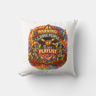 Groovy Psychedelic Skull & Roses Playlist T-Shirt Throw Pillow