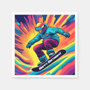 Groovy Psychedelic Teen Snowboarder Birthday Napkins