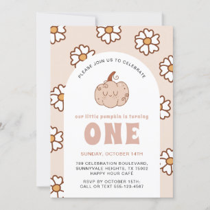 Groovy Pumpkin Daisies Retro Boho First Birthday Invitation