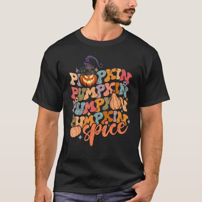 Groovy Pumpkin Spice Fall Autumn Coffee Retro Scar T-Shirt (Front)
