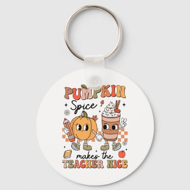 Groovy Pumpkin Spice Makes Teacher Nice Fall Thank Keychain (Front)
