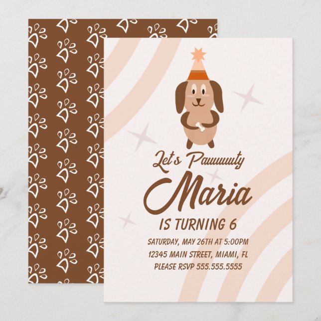 Groovy Puppy Birthday Paw-ty Party Animal Invitation (Front/Back)