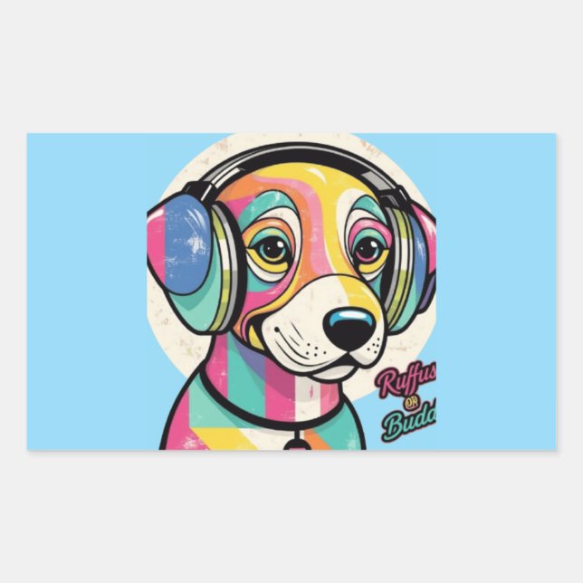 Groovy Puppy Rectangular Sticker (Front)