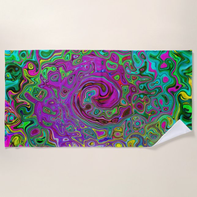 Groovy Purple Abstract Retro Liquid Swirl Beach Towel (Front)