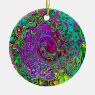 Groovy Purple Abstract Retro Liquid Swirl Ceramic Ornament