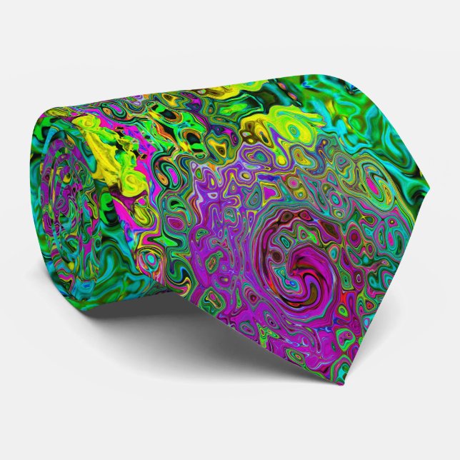 Groovy Purple Abstract Retro Liquid Swirl Neck Tie (Rolled)