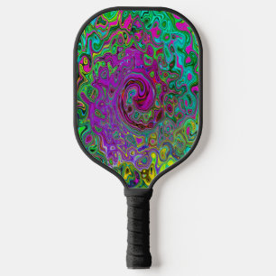 Groovy Purple Abstract Retro Liquid Swirl Pickleball Paddle