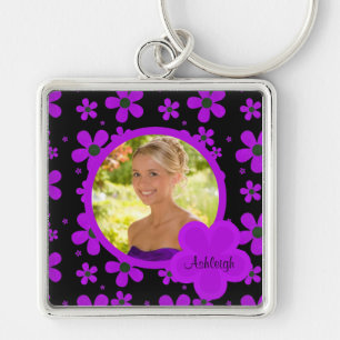 Groovy Purple and Black Photo Keychain