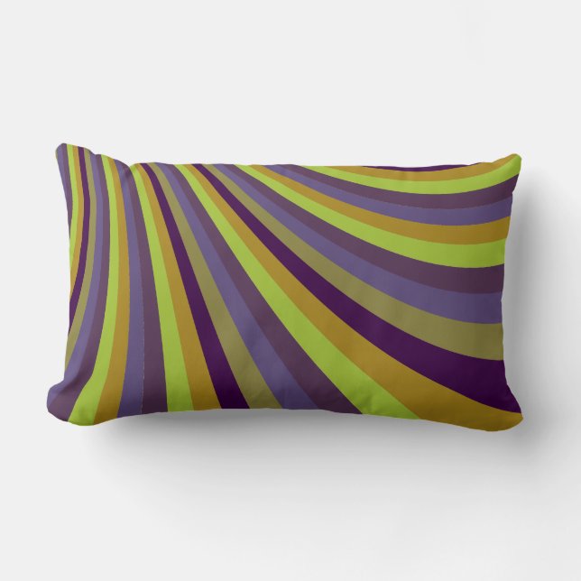 Groovy Purple and Green Rainbow Slide Stripes Patt Lumbar Pillow (Front)