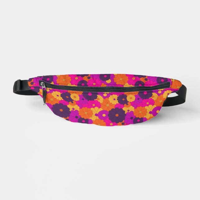 Groovy Purple and Pink Hippie Flower Power Fanny Pack (Front)