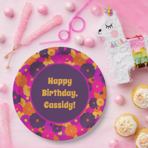 Groovy Purple and Pink Hippie Flower Power Paper Plates