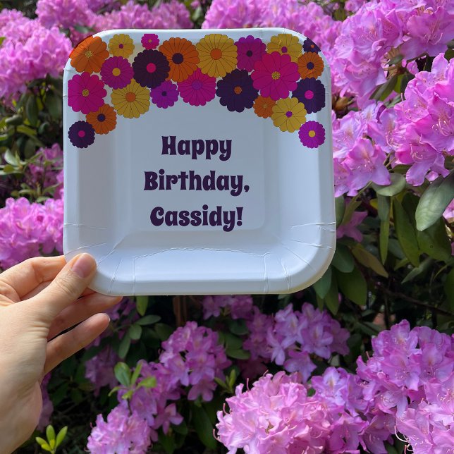 Groovy Purple and Pink Hippie Flower Power Paper Plates (Creator Uploaded)