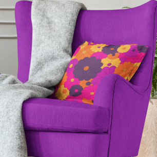 Groovy Purple and Pink Hippie Flower Power Throw Pillow
