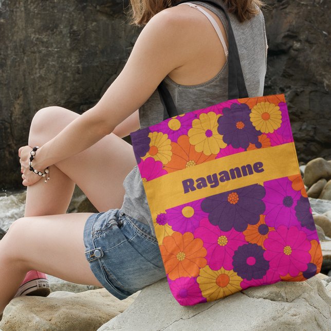 Groovy Purple and Pink Hippie Flower Power Tote Bag (Creator Uploaded)