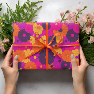 Groovy Purple and Pink Hippie Flower Power Wrapping Paper