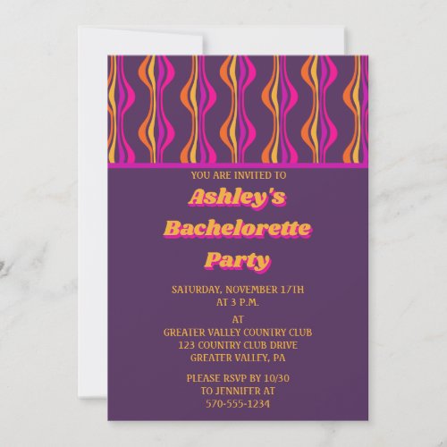 Groovy Purple Disco Bachelorette Party Invitation
