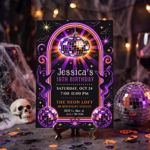 Groovy Purple Disco Ghost Sweet 16 Invite