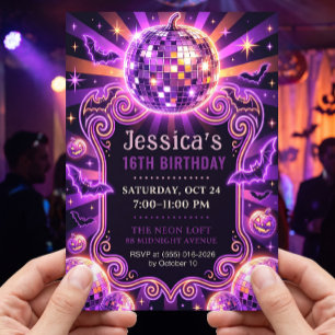 Groovy Purple Disco Pumpkin Sweet 16 Invite