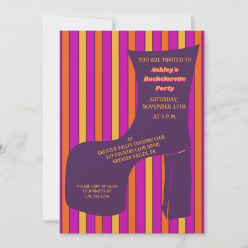 Groovy Purple Disco Shoe Bachelorette Party Invitation