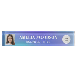 Groovy Purple Gradient Custom Photo Logo  Desk Name Plate