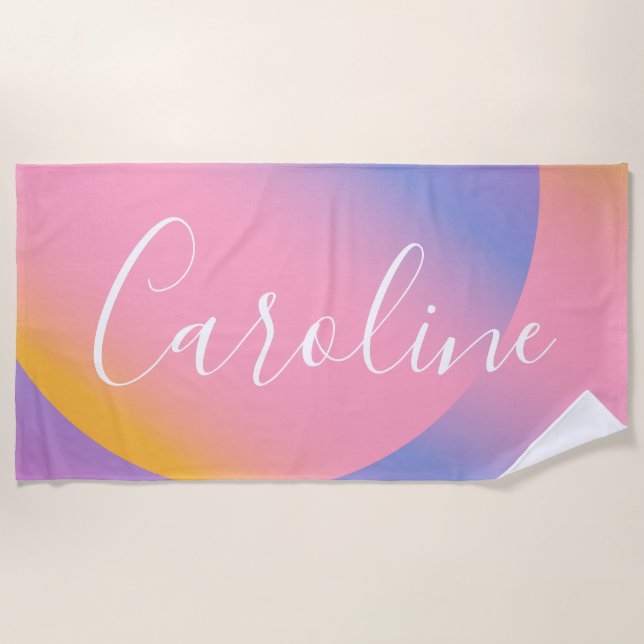 Groovy Purple Gradient | Personalized Script Name  Beach Towel (Front)