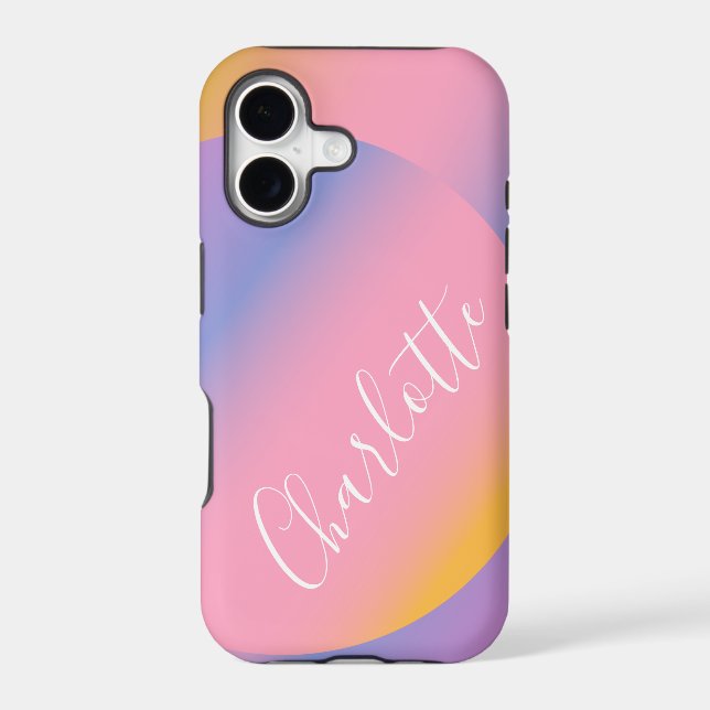 Groovy Purple Gradient | Personalized Script Name  Iphone Case (Back)