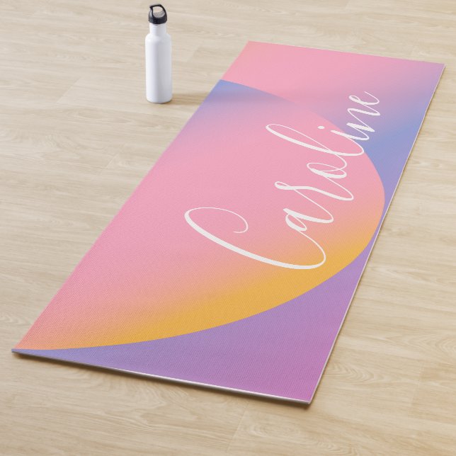 Groovy Purple Gradient | Personalized Script Name Yoga Mat (In Situ)