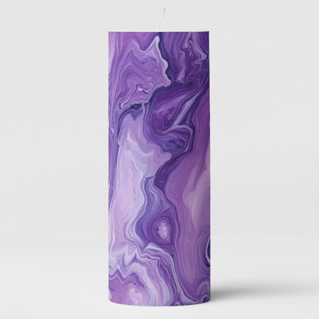 Groovy Purple Marble Pillar Candle (Front)