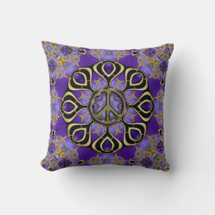 Groovy Purple Peace Mandala Throw Pillow