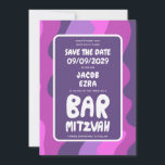 Groovy Purple Waves Custom Bat Bar Bnai Mitzvah Save The Date<br><div class="desc">Perfect card to announce a bar or bat mitzvah or other Jewish celebration and ask guests to save the date! Hand made art for you with handlettering on the front and back side! (check shop or DM for BAR/BAT options) FULLY CUSTOMIZABLE! Click on “Personalize” above to edit the text. Click...</div>