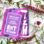 Groovy Purple Waves Custom Bat Bar Bnai Mitzvah Save The Date<br><div class="desc">Perfect card to announce a bar or bat mitzvah or other Jewish celebration and ask guests to save the date! Hand made art for you with handlettering on the front and back side! (check shop or DM for BAR/BAT options) FULLY CUSTOMIZABLE! Click on “Personalize” above to edit the text. Click...</div>