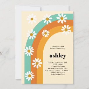 Groovy Rainbow 1970s Boho Daisy Bridal Shower Invitation