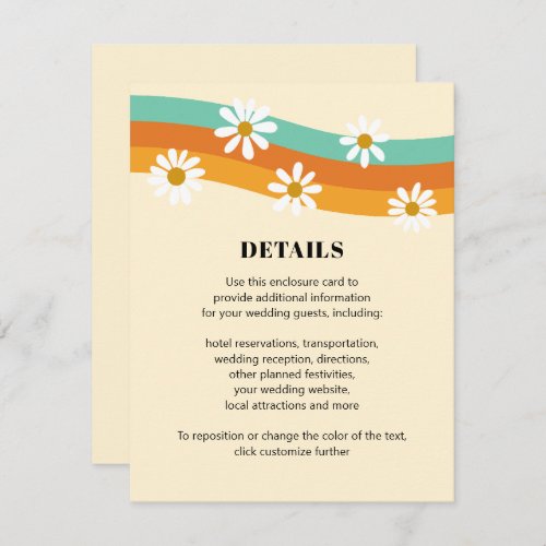 Groovy Rainbow 1970s Style Boho Daisy Wedding Enclosure Card