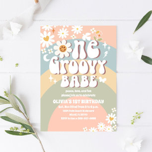 Groovy Rainbow 1st Birthday Invitation