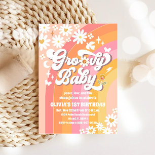 Groovy Rainbow 1st Birthday Invitation