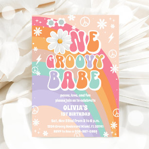 Groovy Rainbow 1st Birthday Invitation