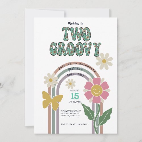 Groovy Rainbow  2nd Birthday Invitation