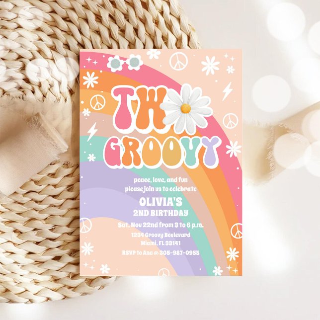Groovy Rainbow 2nd Birthday Invitation (Creator Uploaded)
