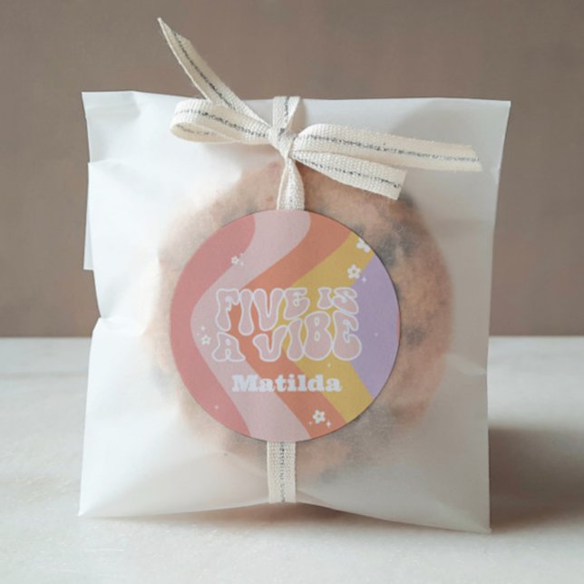 groovy rainbow 5 is a vibe 60's retro daisy cool classic round sticker (Creator Uploaded)